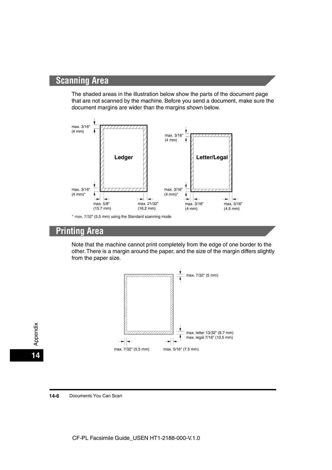 Canon 700 manual Scanning Area, Printing Area, Ledger, Letter/Legal 