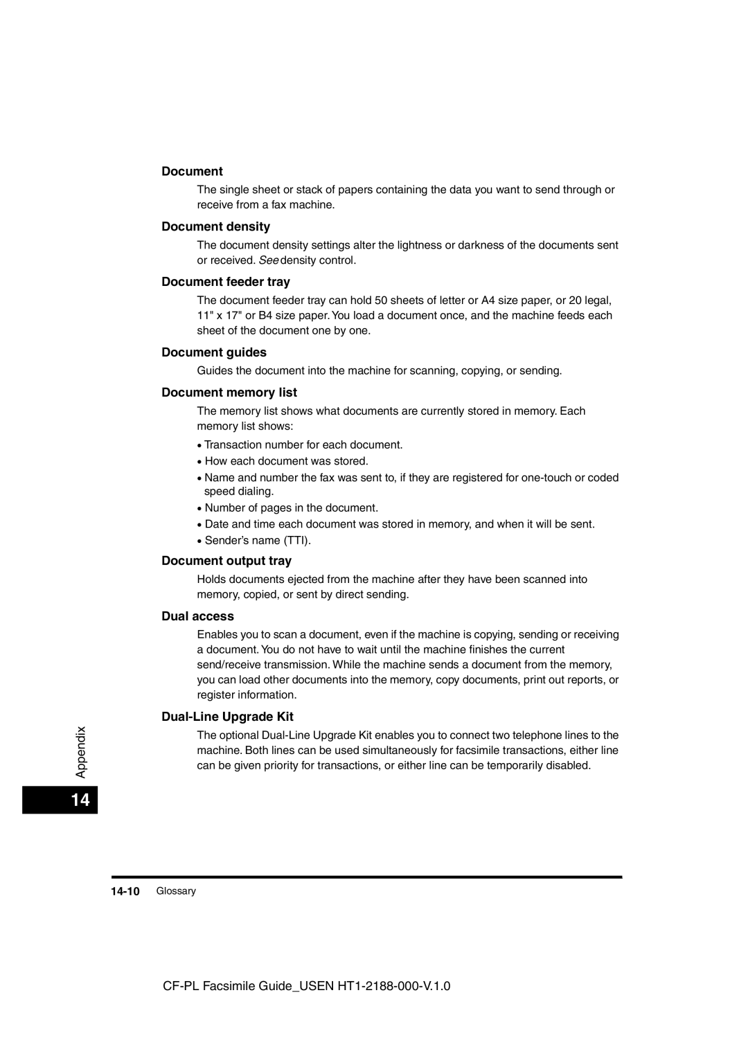 Canon 700 manual Document density, Document feeder tray, Document guides, Document memory list, Document output tray 