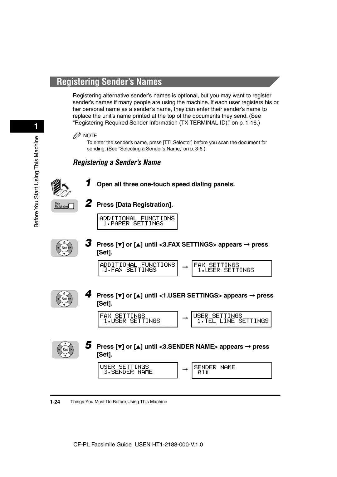 Canon 700 manual Registering Sender’s Names, Registering a Sender’s Name 