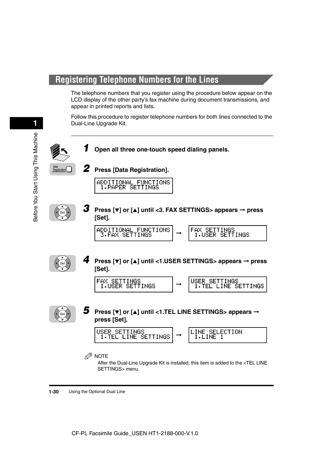 Canon 700 manual Registering Telephone Numbers for the Lines, Open all three one-touch speed dialing panels 