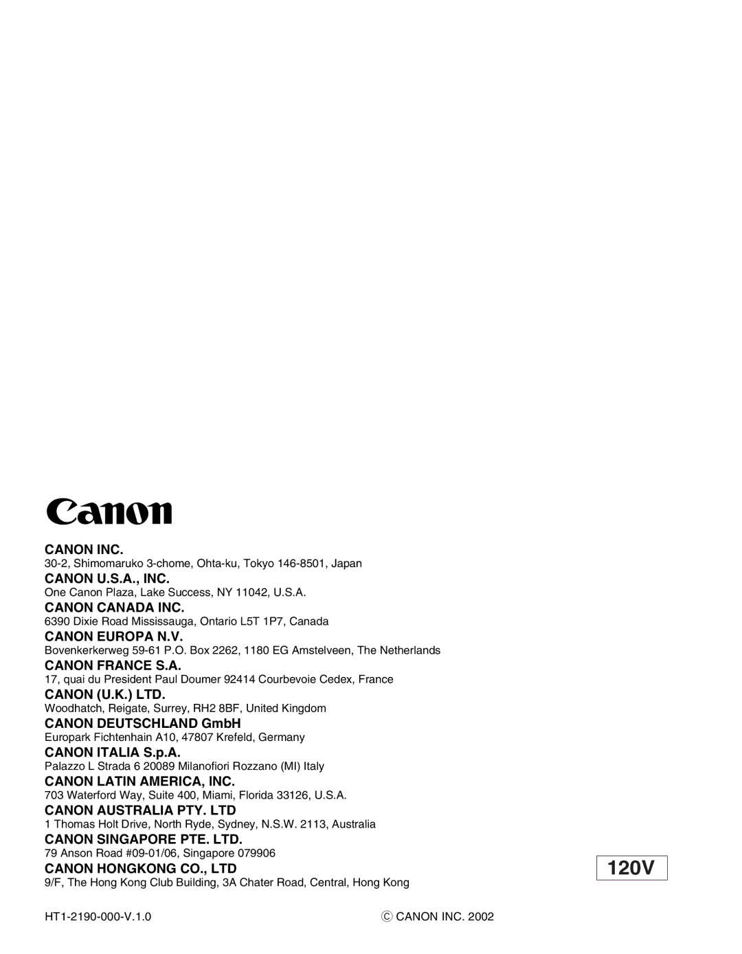 Canon 700 manual 120V 