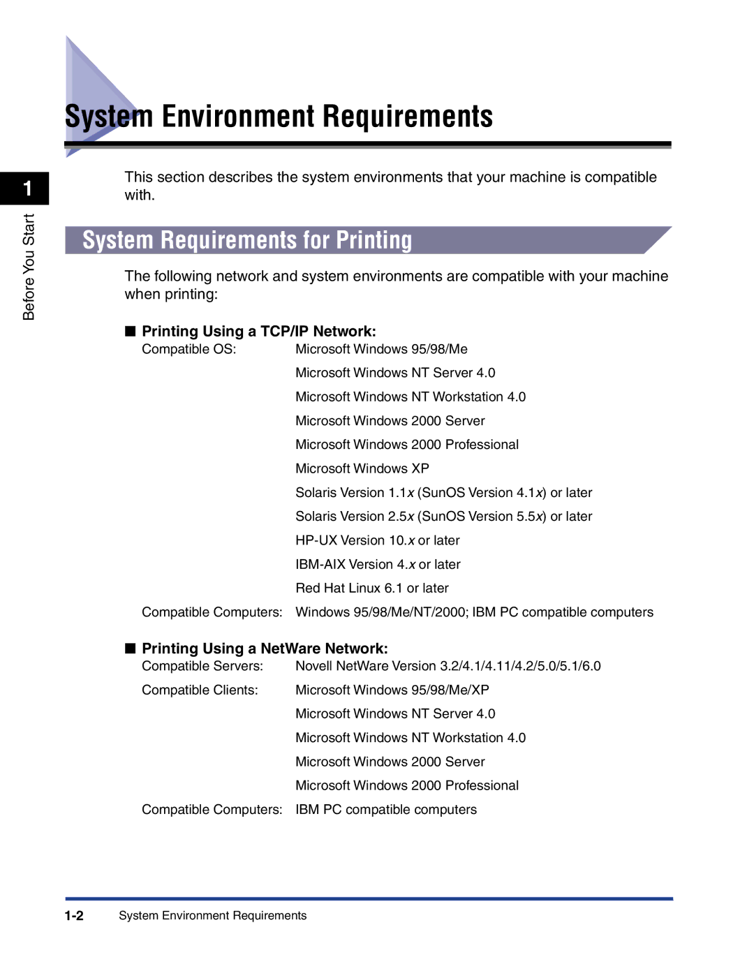 Canon 700 manual System Environment Requirements, System Requirements for Printing, Printing Using a TCP/IP Network 