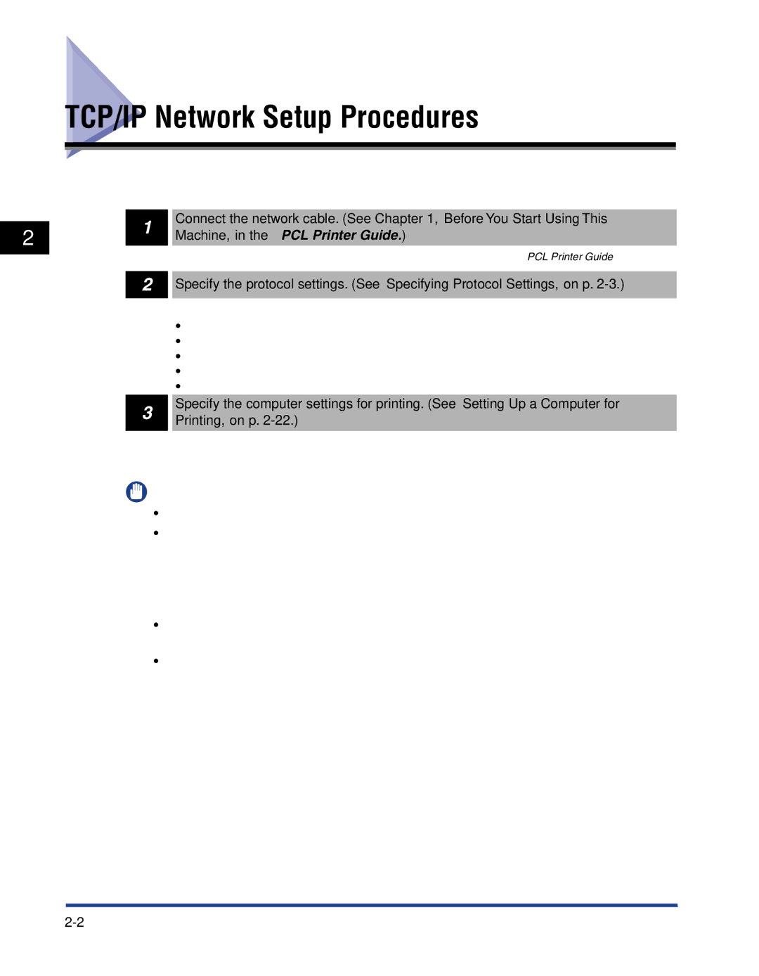 Canon 700 manual TCP/IP Network Setup Procedures, Machine, in the PCL Printer Guide 