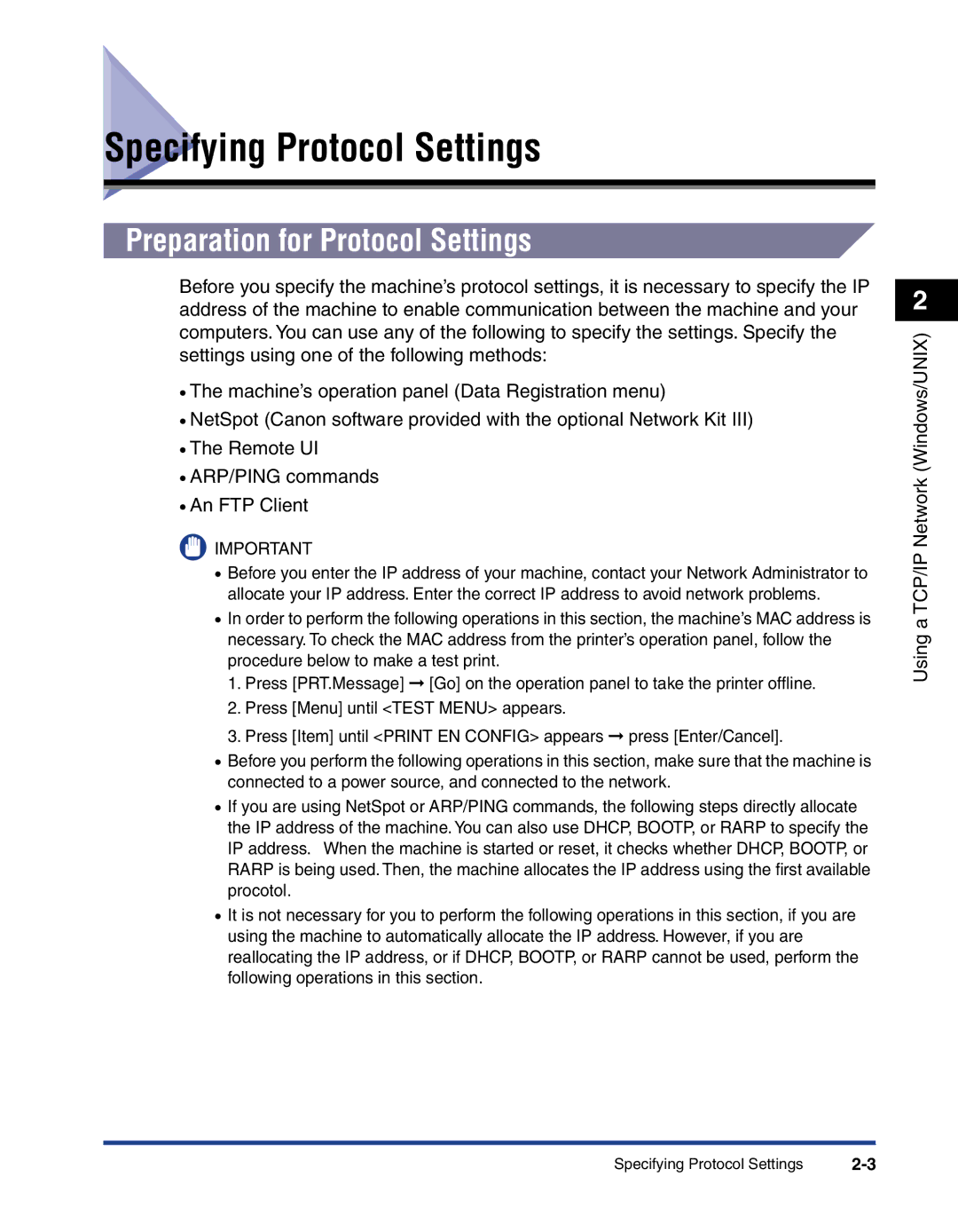 Canon 700 manual Specifying Protocol Settings, Preparation for Protocol Settings 