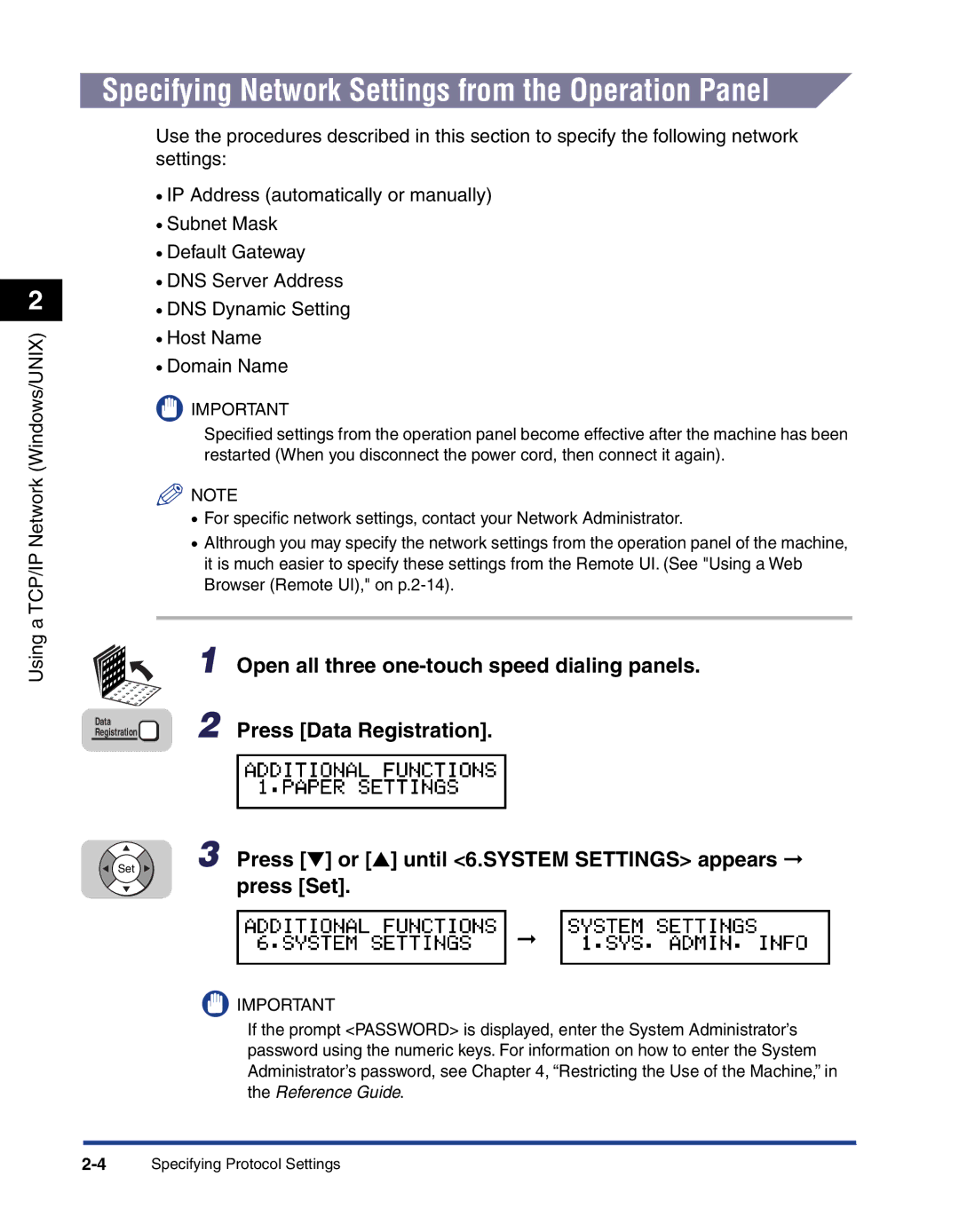 Canon 700 Specifying Network Settings from the Operation Panel, Open all three one-touch speed dialing panels, Press Set 