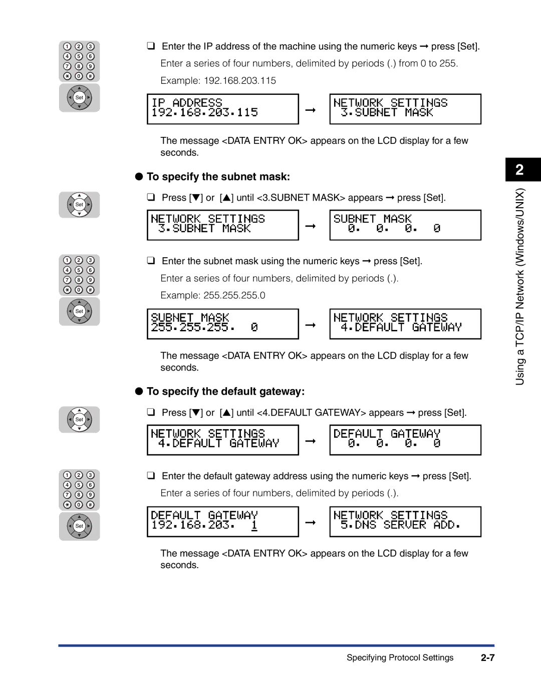 Canon 700 manual To specify the subnet mask, To specify the default gateway 