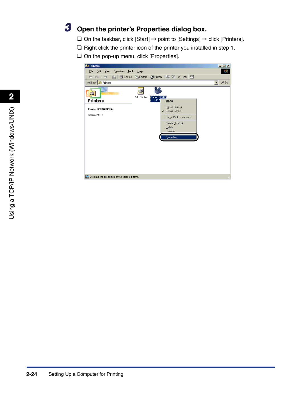 Canon 700 manual Open the printer’s Properties dialog box 