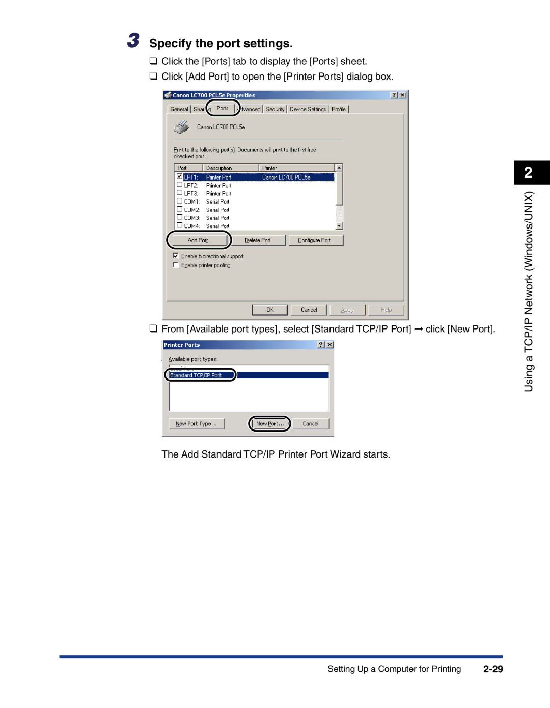 Canon 700 manual Add Standard TCP/IP Printer Port Wizard starts 
