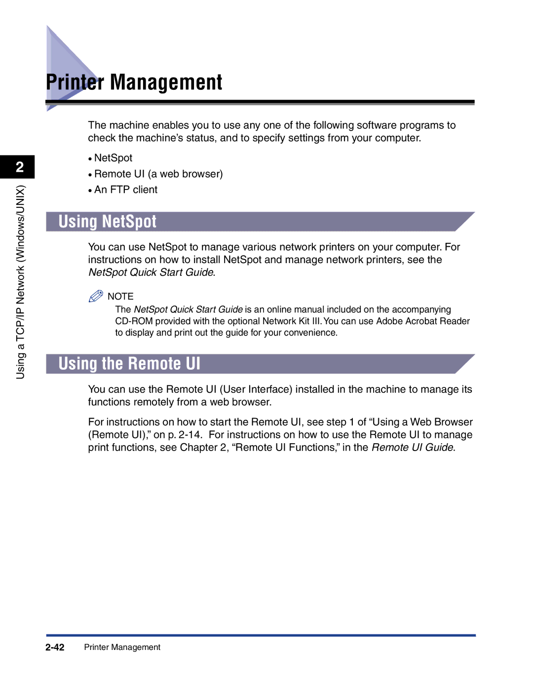 Canon 700 manual Printer Management, Using the Remote UI 