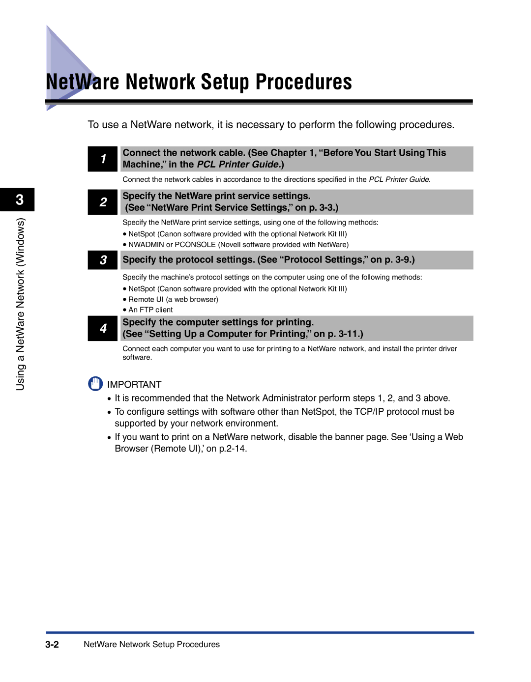 Canon 700 manual NetWare Network Setup Procedures, See NetWare Print Service Settings, on p 