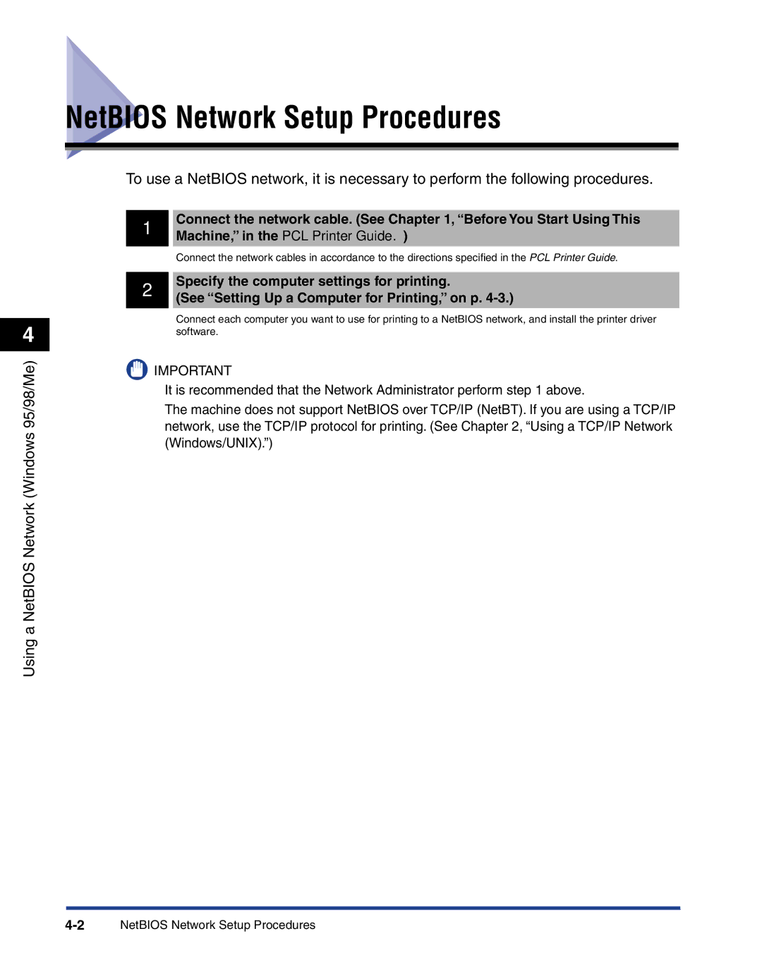 Canon 700 manual NetBIOS Network Setup Procedures 