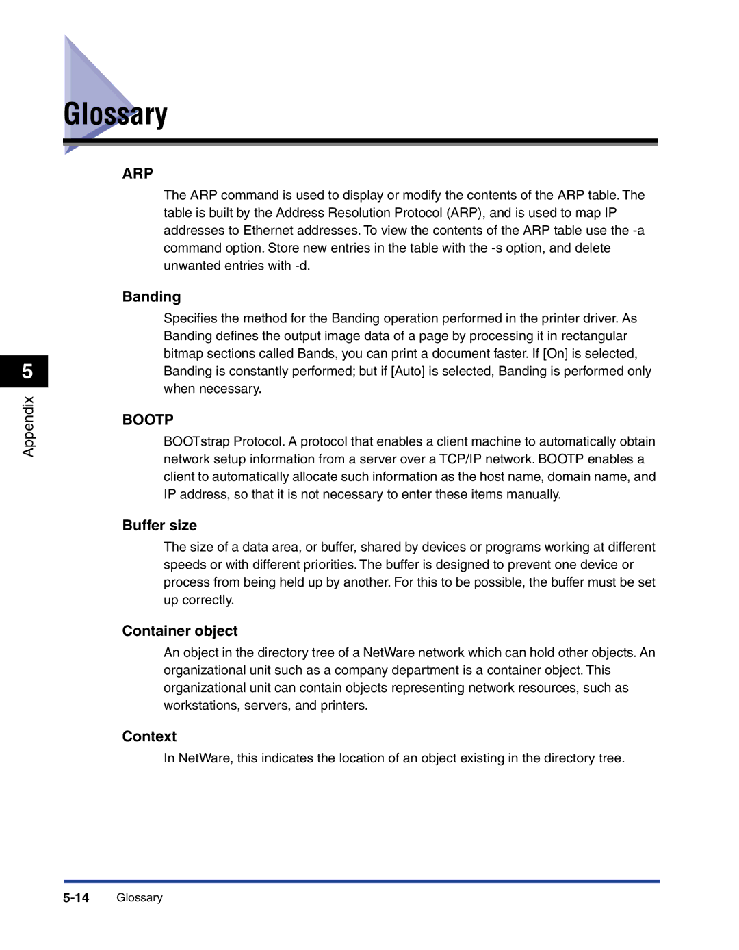 Canon 700 manual Glossary, Banding, Buffer size, Container object, Context 