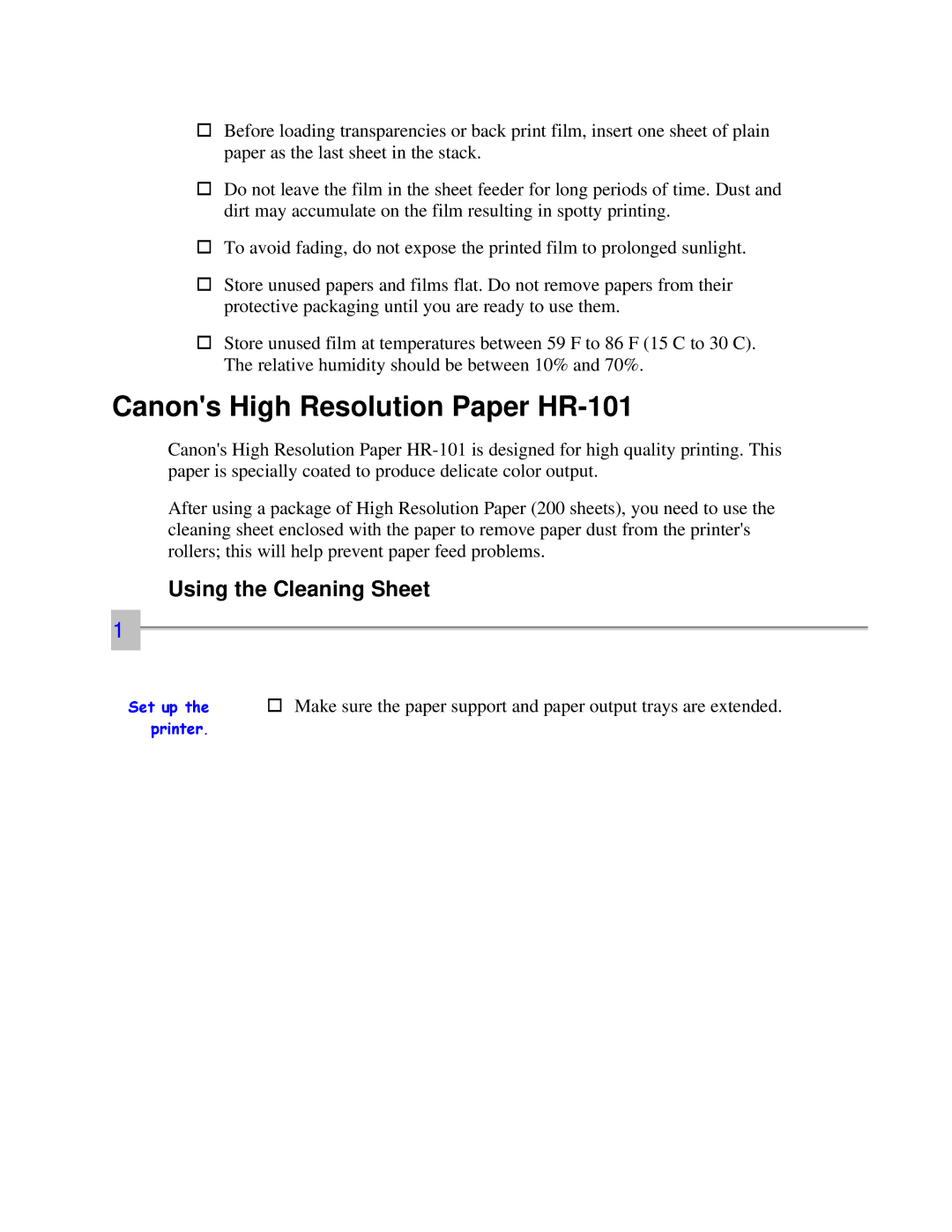 Canon 7000 user manual Canons High Resolution Paper HR-101, Using the Cleaning Sheet 