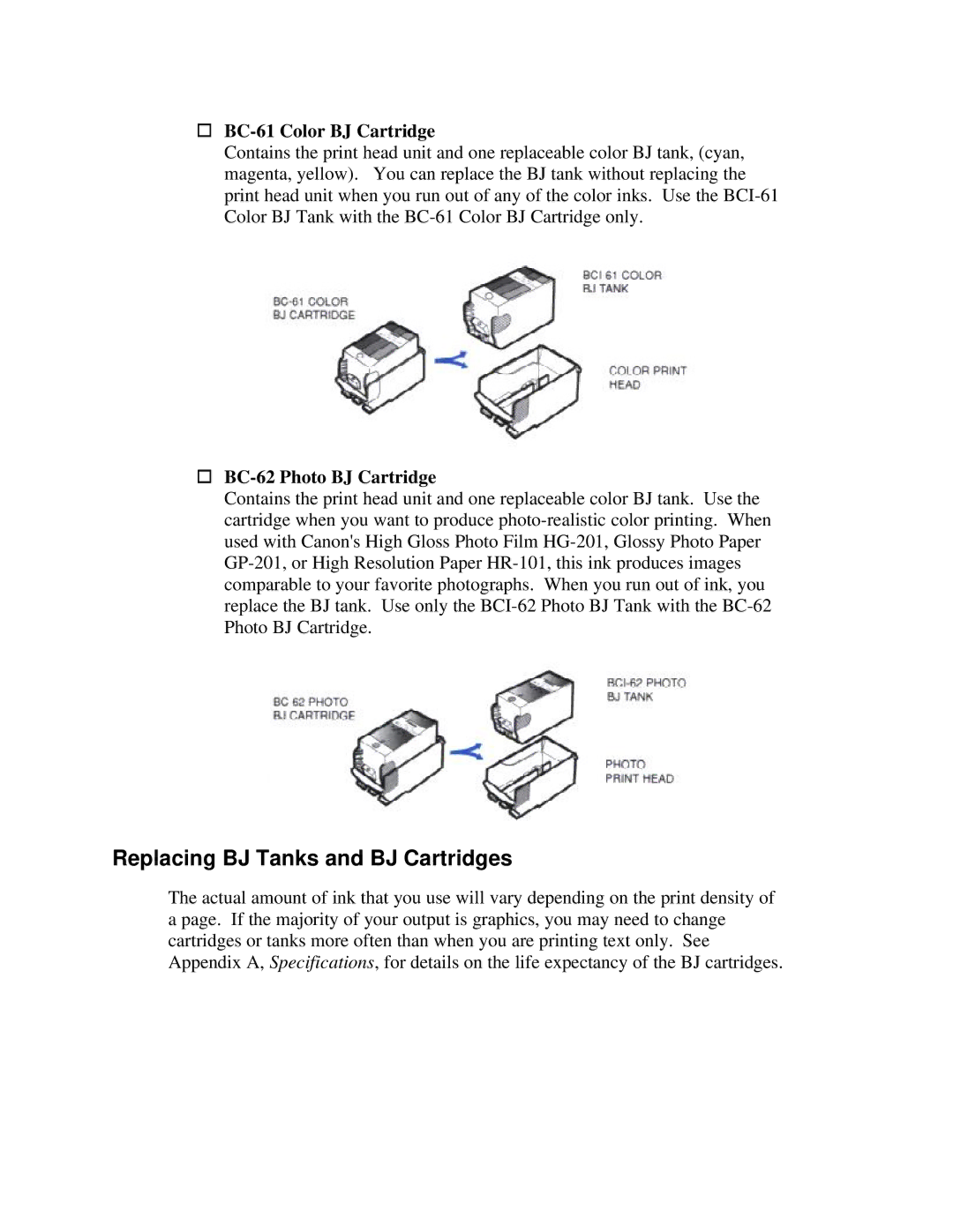 Canon 7000 user manual Replacing BJ Tanks and BJ Cartridges, BC-61 Color BJ Cartridge 