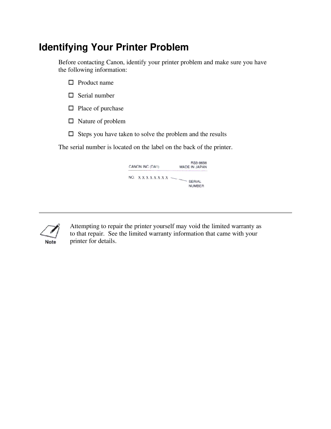 Canon 7000 user manual Identifying Your Printer Problem 