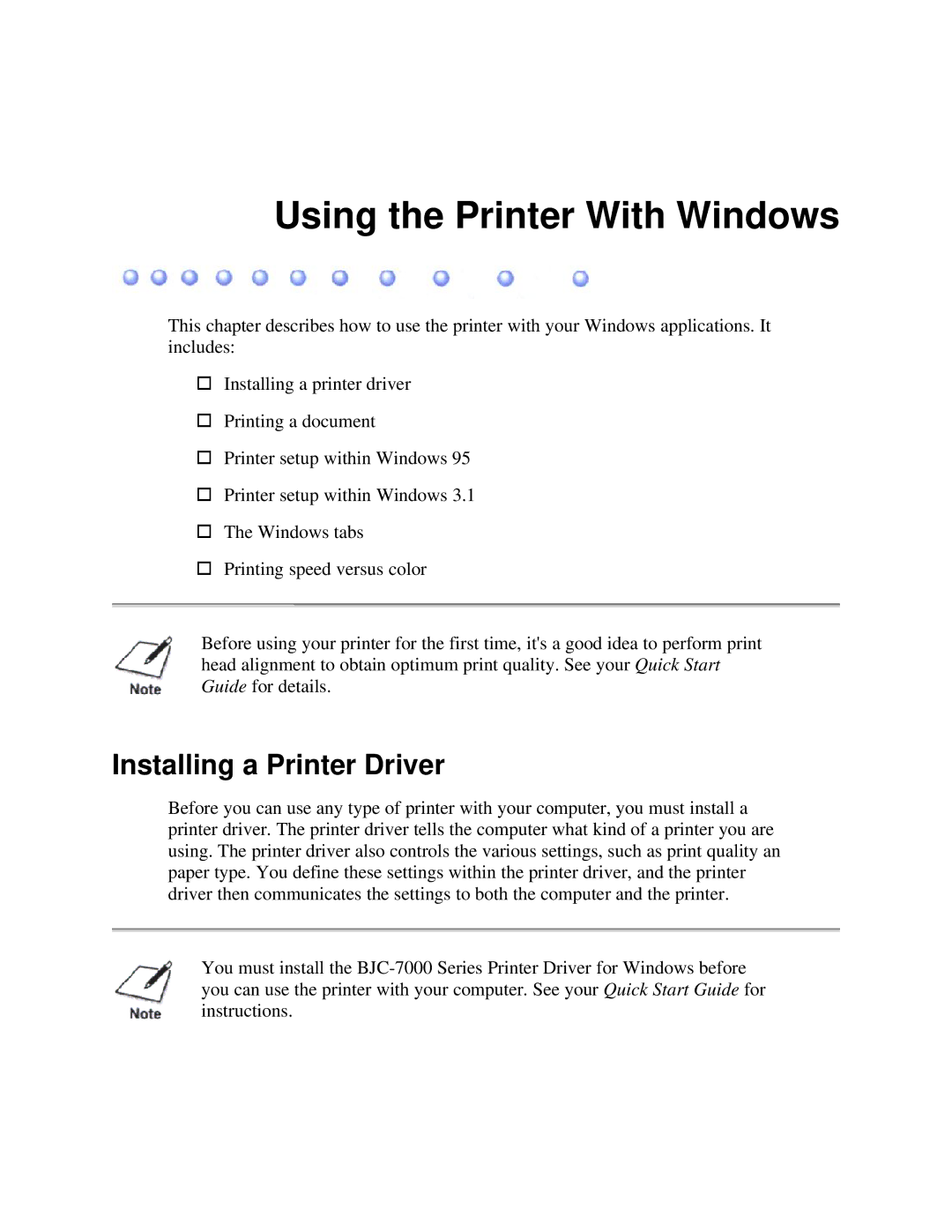 Canon 7000 user manual Using the Printer With Windows, Installing a Printer Driver 