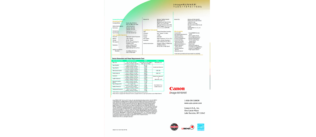 Canon 7086, 7105 manual Canon U.S.A., Inc One Canon Plaza Lake Success, NY 