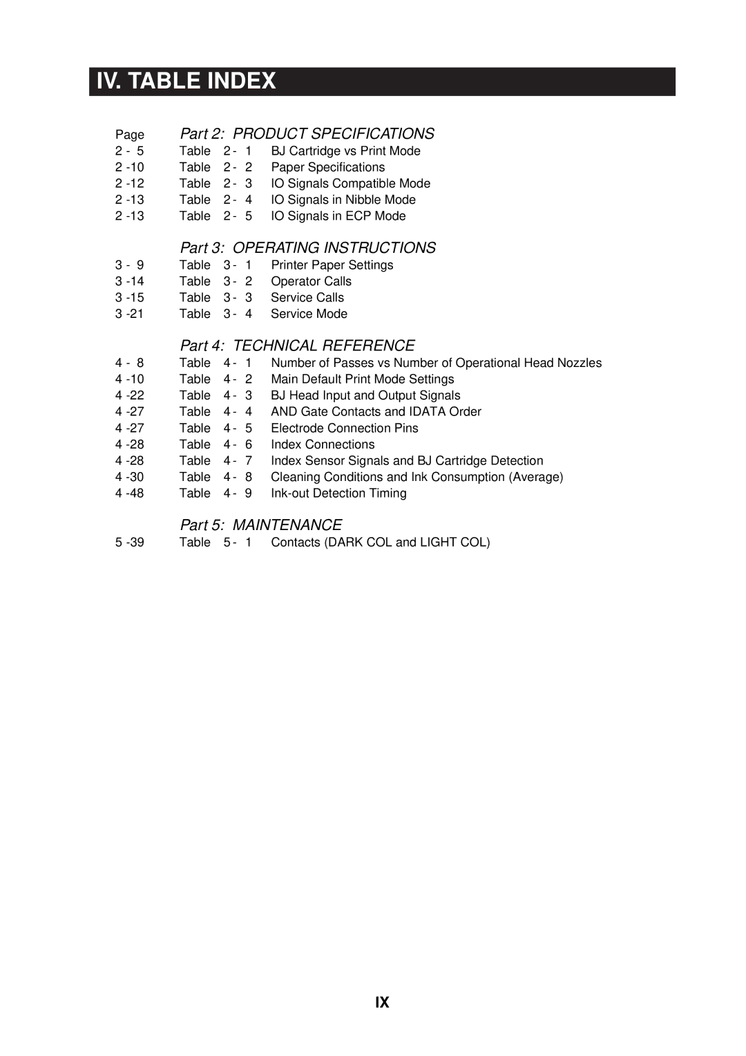 Canon 7100 manual IV. Table Index 