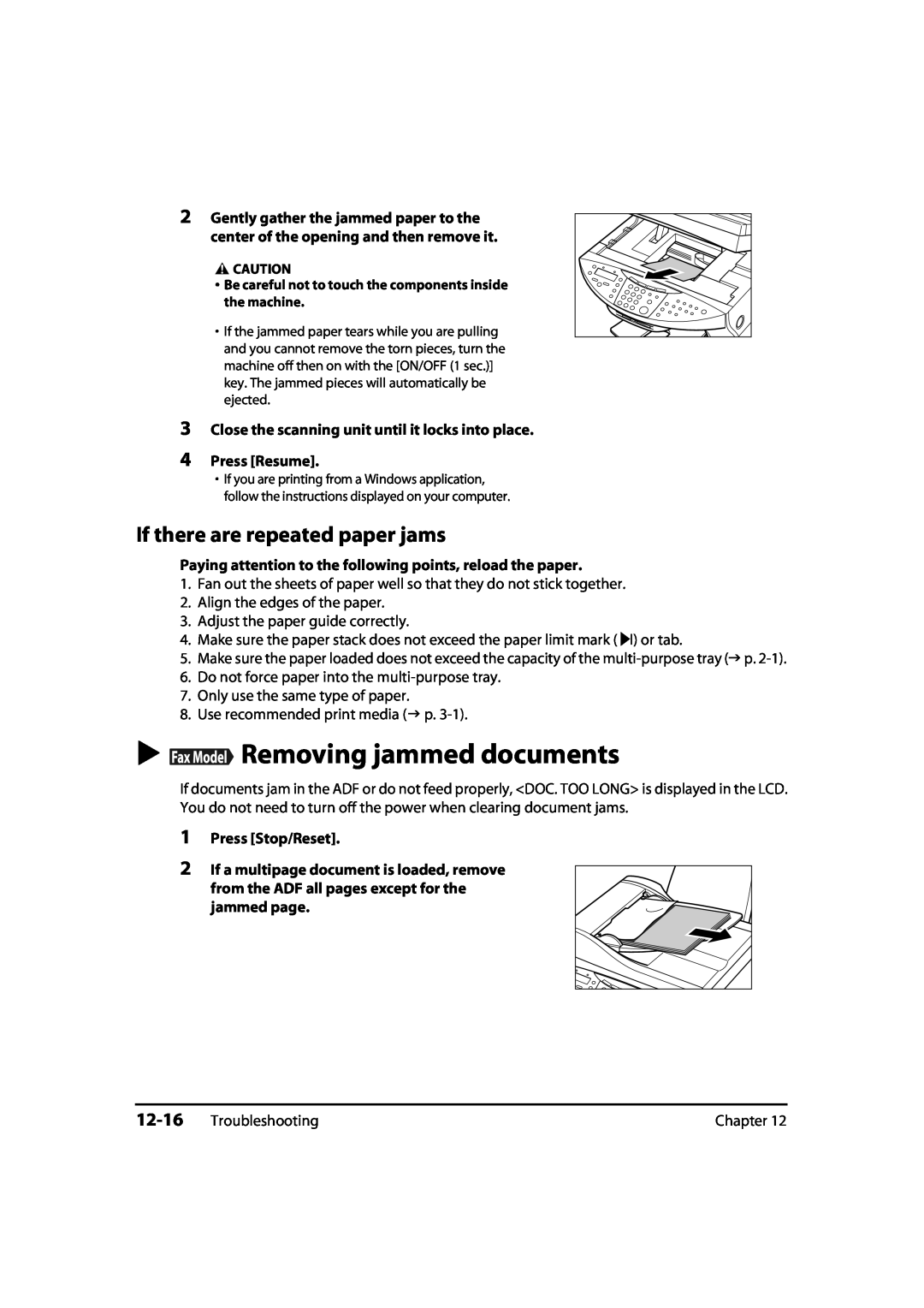 Canon MP700 Removing jammed documents, If there are repeated paper jams, from the ADF all pages except for the jammed page 