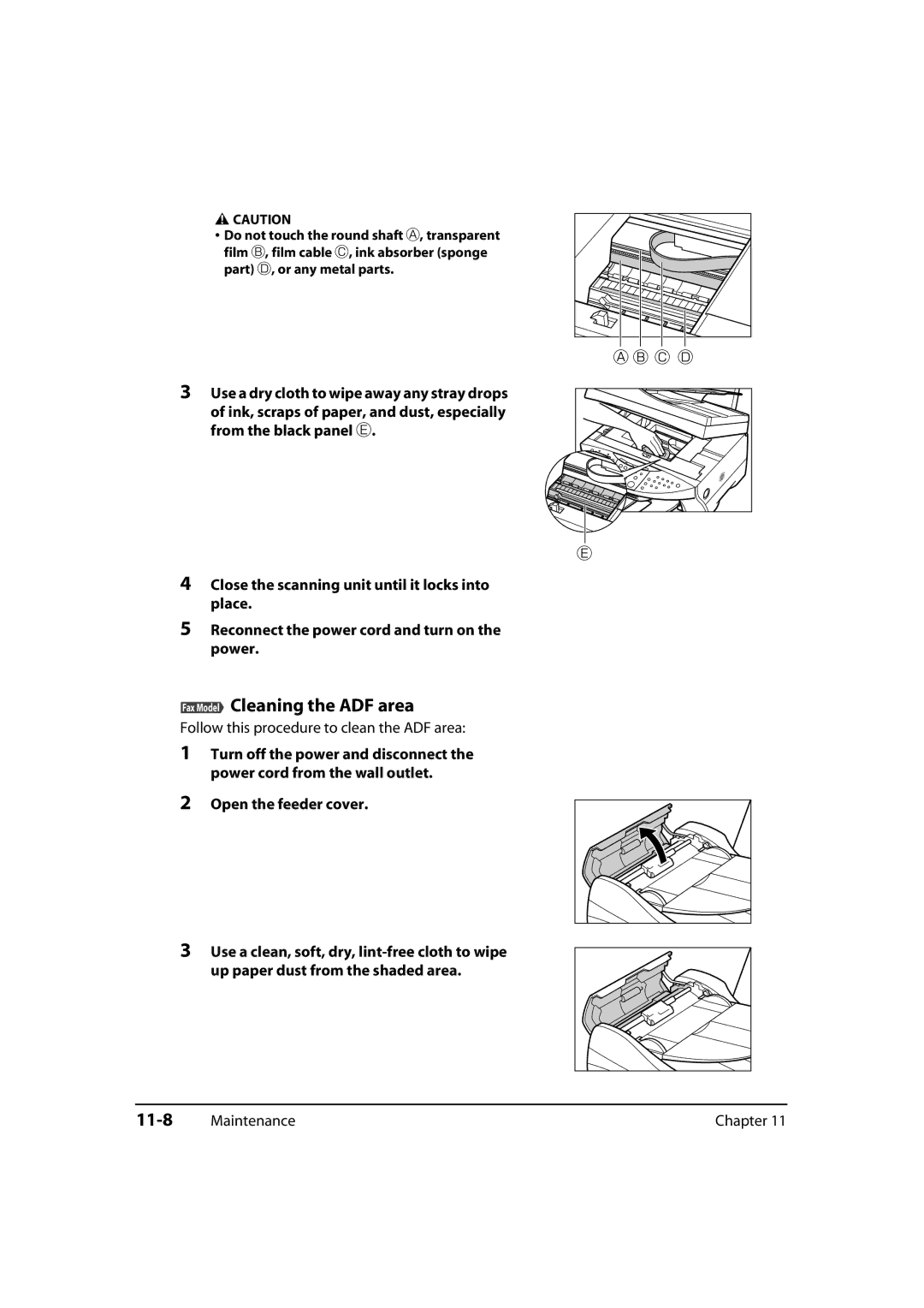 Canon MP700, 730i, MultiPASS MP730 manual Fax Model Cleaning the ADF area, 11-8 