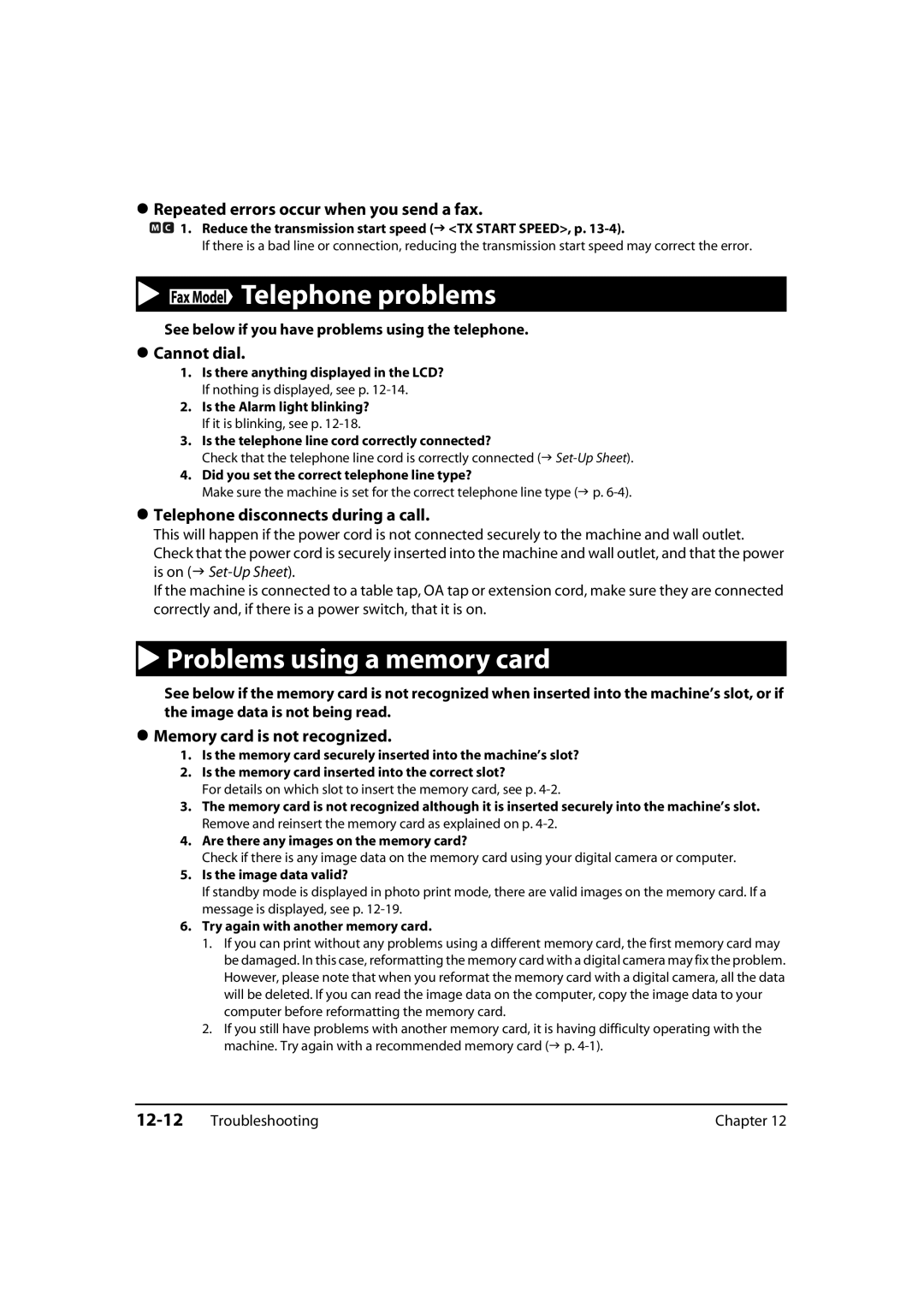 Canon MultiPASS MP730, 730i Repeated errors occur when you send a fax, Cannot dial, Telephone disconnects during a call 