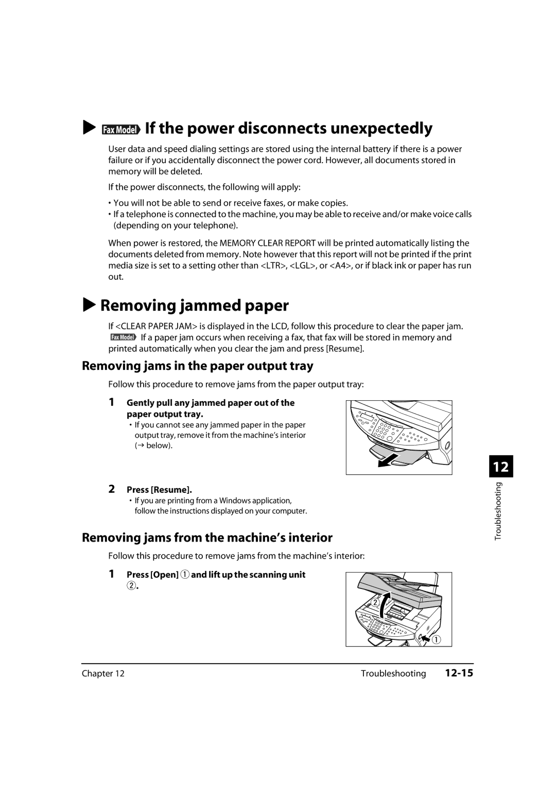 Canon MultiPASS MP730 If the power disconnects unexpectedly, Removing jammed paper, Removing jams in the paper output tray 