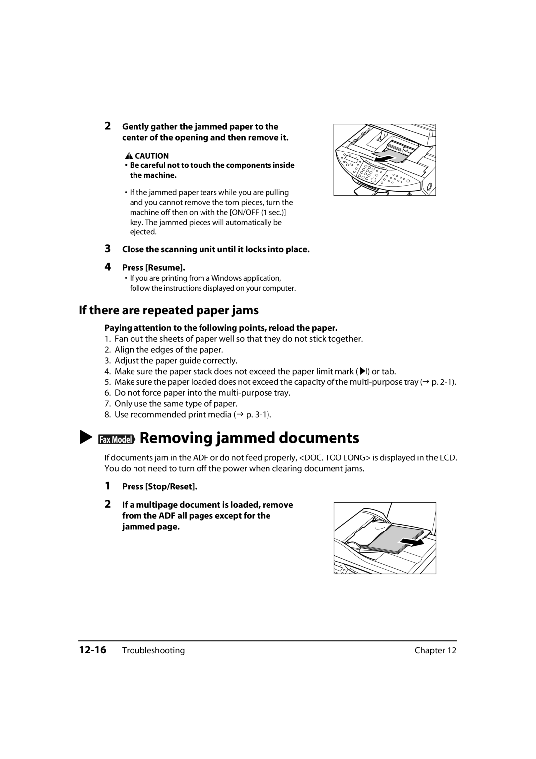 Canon MP700, 730i, MultiPASS MP730 manual Removing jammed documents, If there are repeated paper jams 