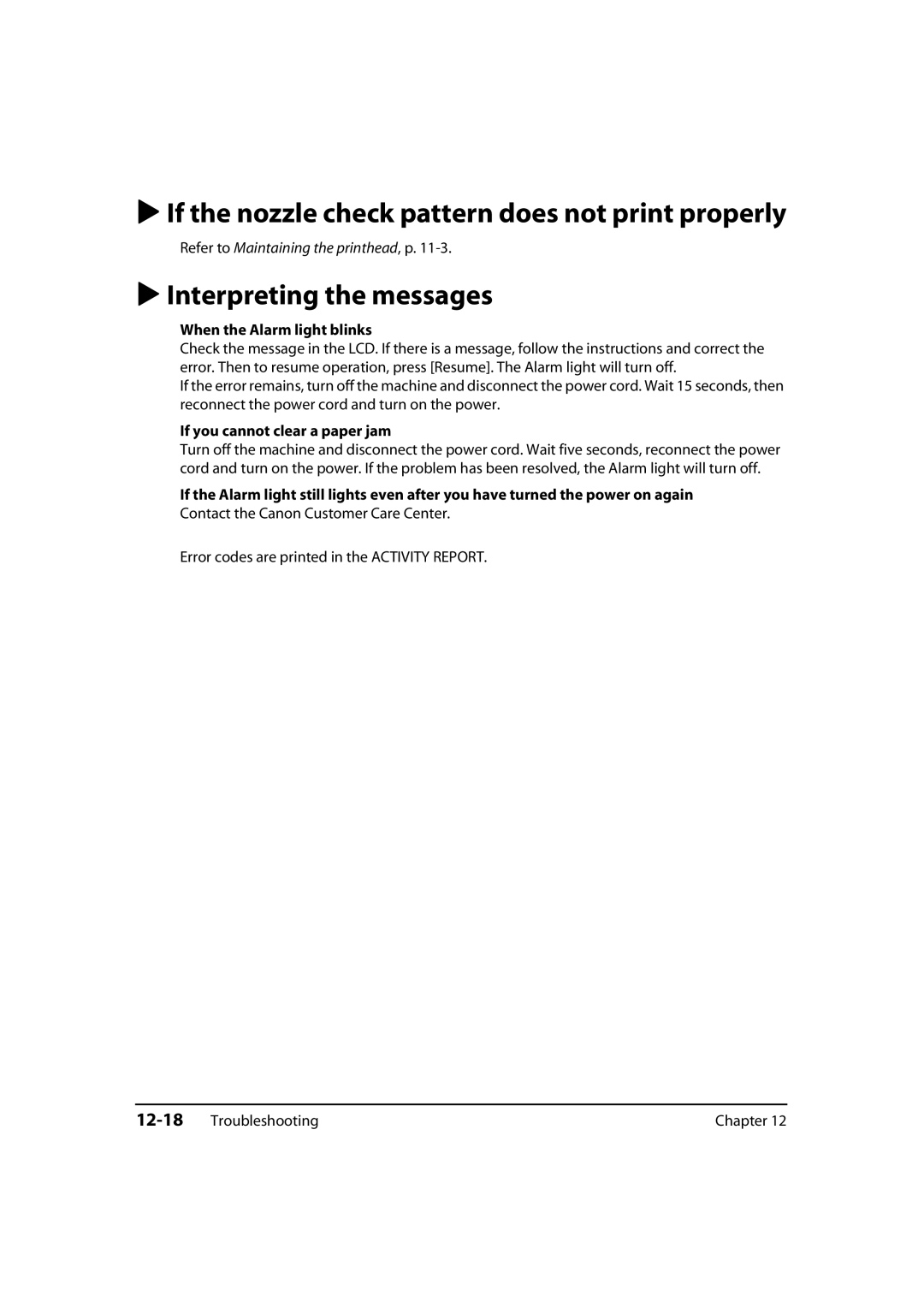 Canon MultiPASS MP730, 730i, MP700 manual If the nozzle check pattern does not print properly, Interpreting the messages 