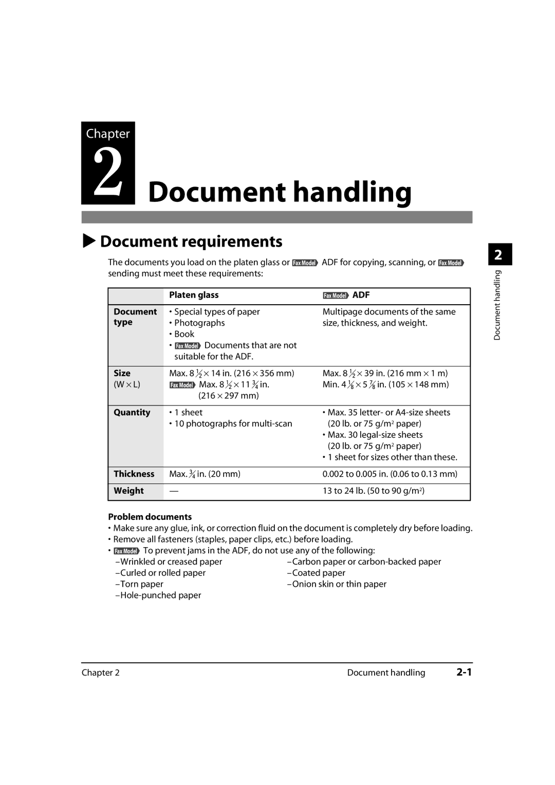 Canon 730i, MultiPASS MP730, MP700 manual Document handling, Document requirements 