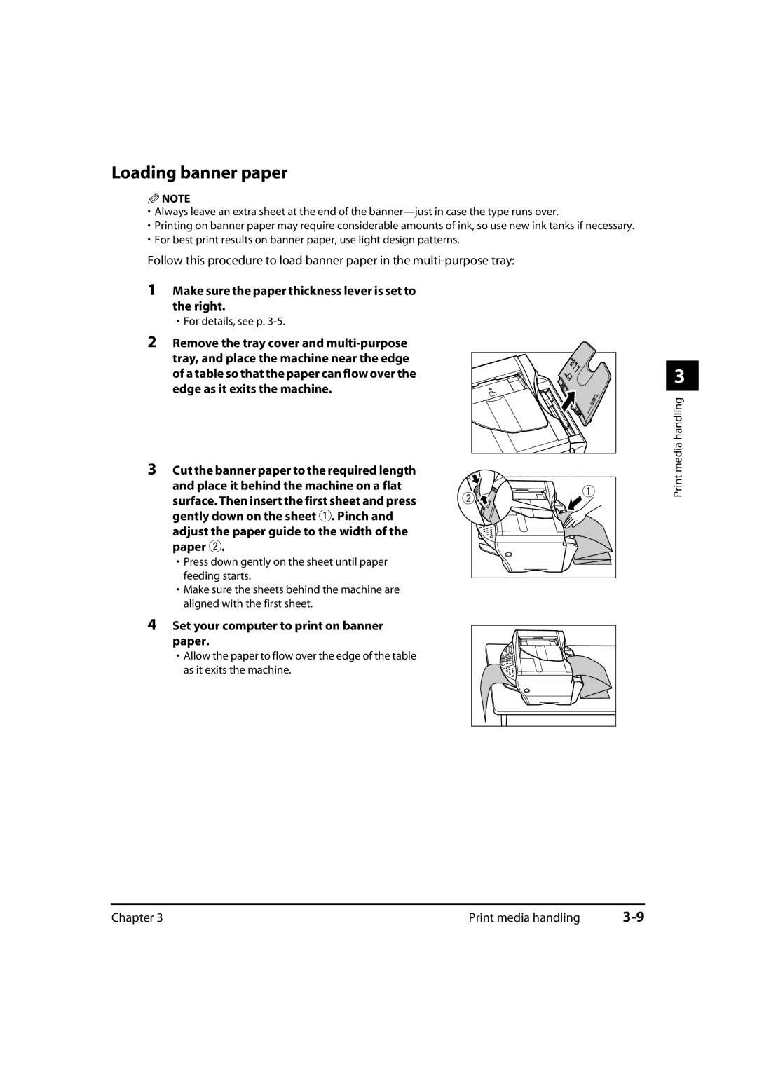 Canon MultiPASS MP730, 730i Loading banner paper, Make sure the paper thickness lever is set to Right, For details, see p 