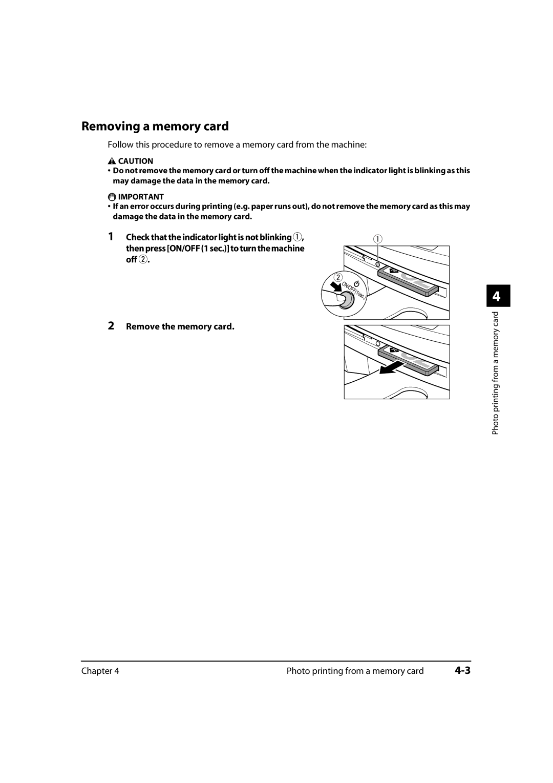 Canon MP700, 730i, MultiPASS MP730 manual Removing a memory card 