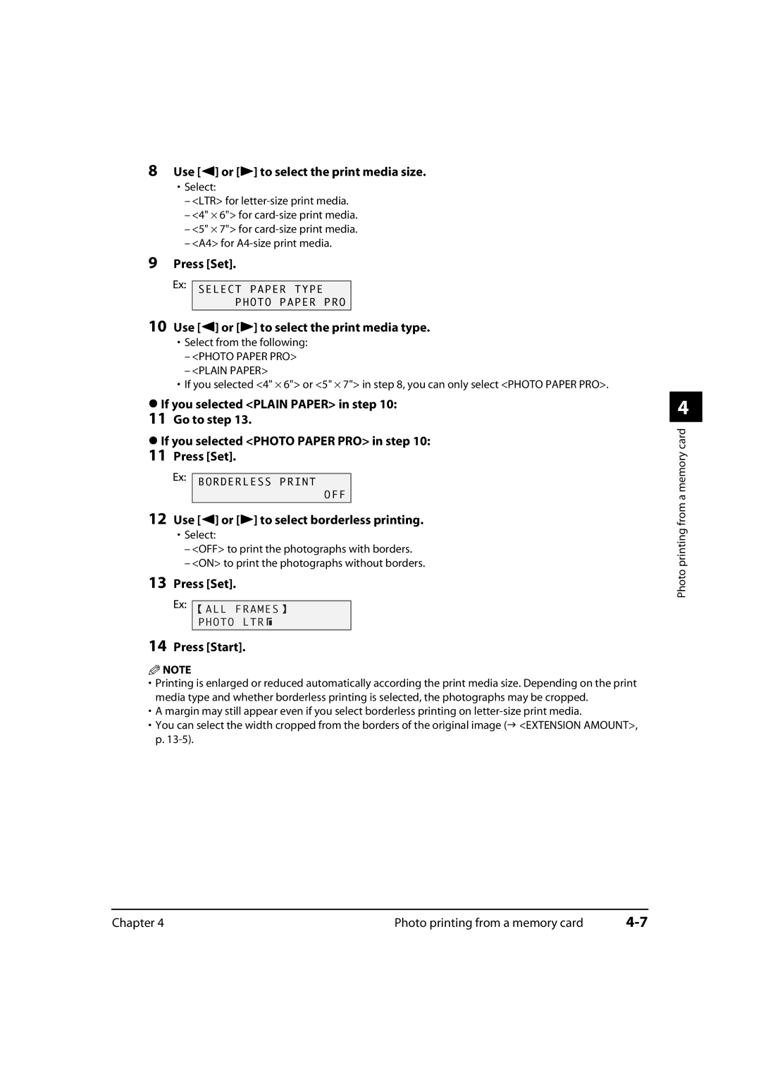 Canon 730i, MultiPASS MP730, MP700 manual Use 2 or 3 to select borderless printing 