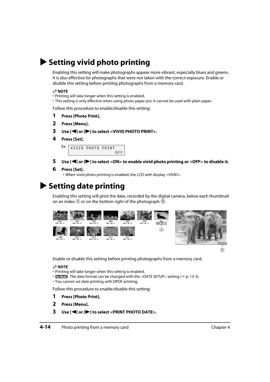 Canon MultiPASS MP730, 730i, MP700 manual Setting vivid photo printing, Setting date printing 