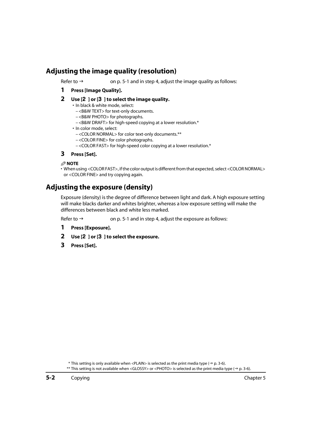 Canon MP700, 730i, MultiPASS MP730 manual Adjusting the image quality resolution, Adjusting the exposure density 