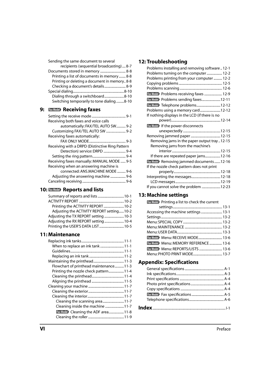 Canon MultiPASS MP730, 730i, MP700 Fax Model Receiving faxes, Fax Model Reports and lists, Maintenance, Troubleshooting 