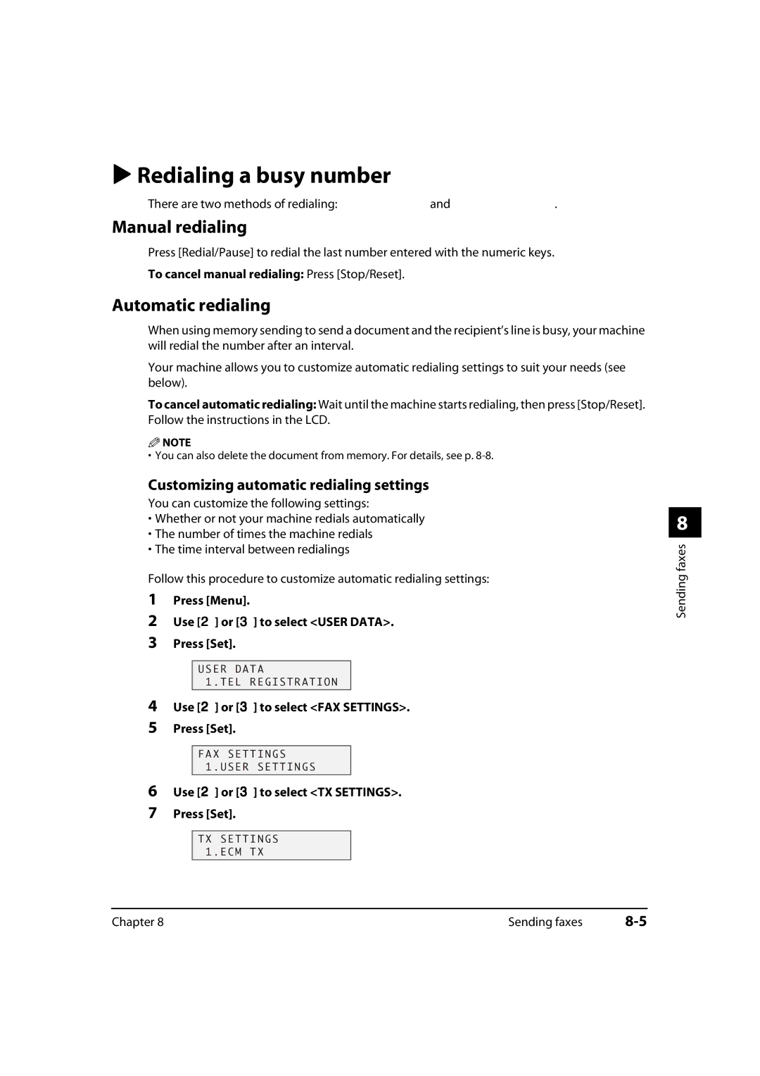 Canon MultiPASS MP730, 730i, MP700 manual Redialing a busy number, Manual redialing, Automatic redialing 