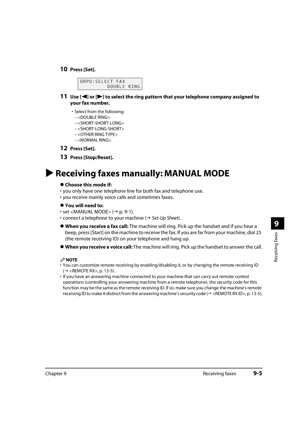 Canon MP700, 730i, MultiPASS MP730 Receiving faxes manually Manual Mode 