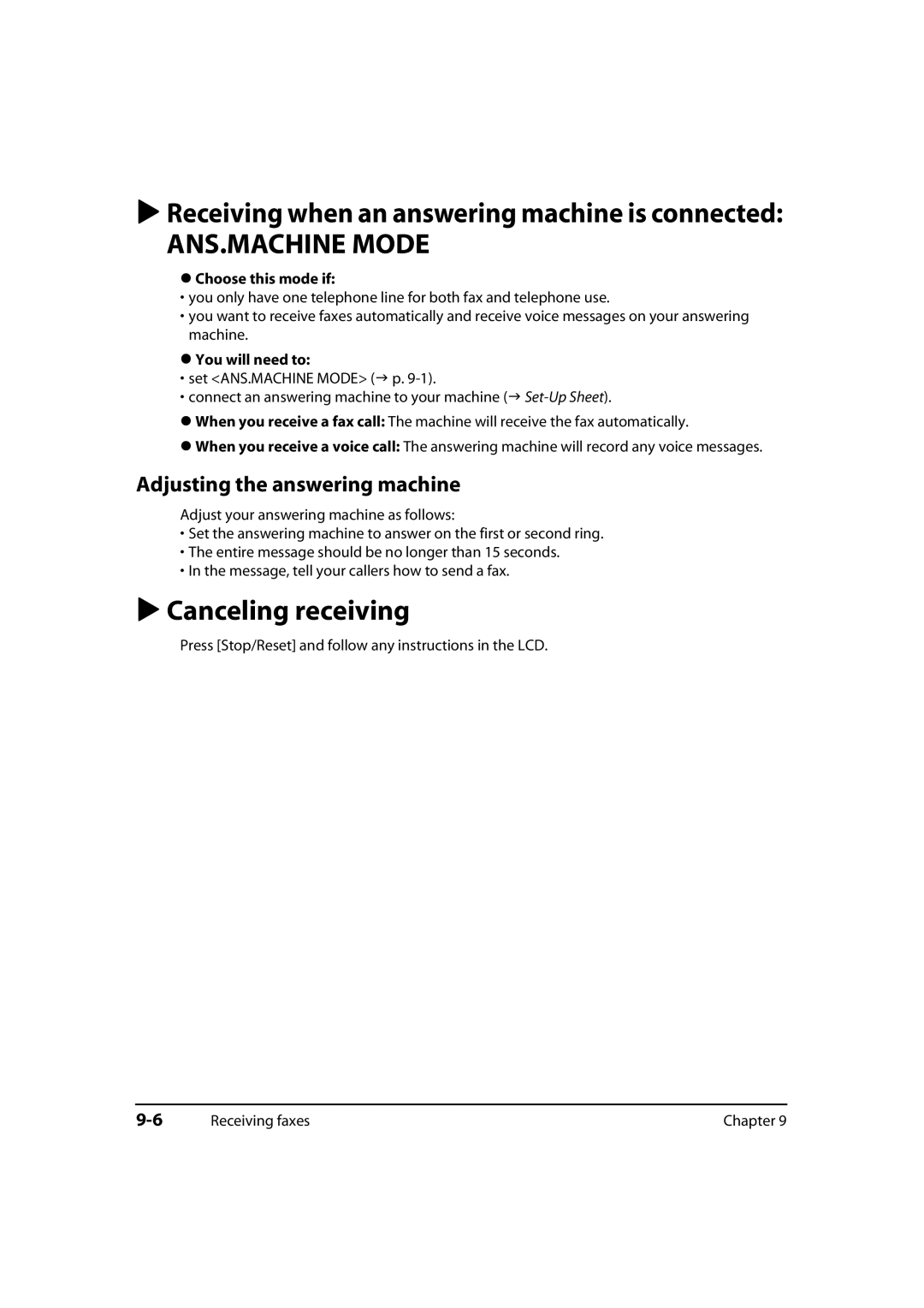 Canon 730i, MultiPASS MP730, MP700 manual Canceling receiving, Adjusting the answering machine 