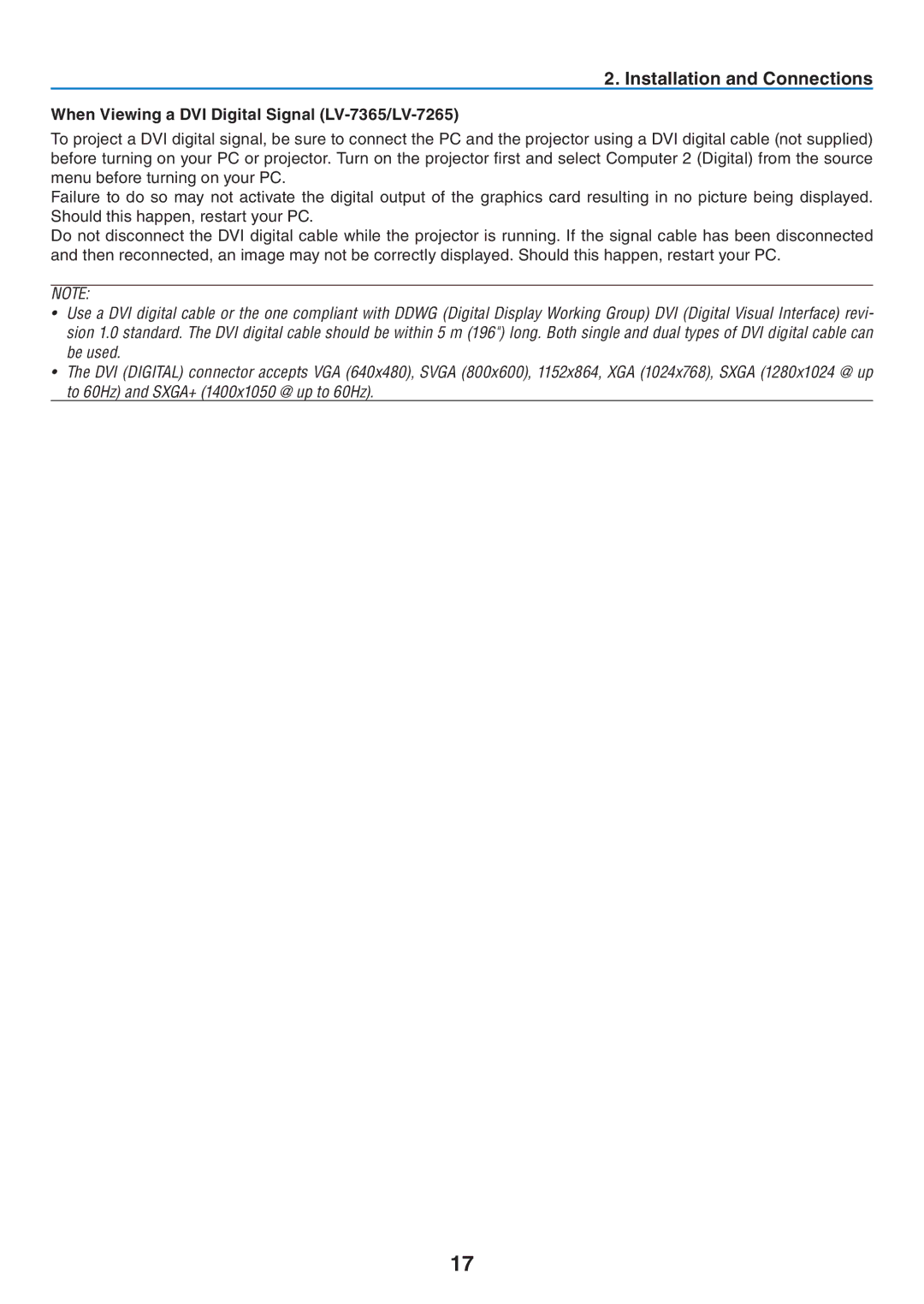 Canon user manual When Viewing a DVI Digital Signal LV-7365/LV-7265 