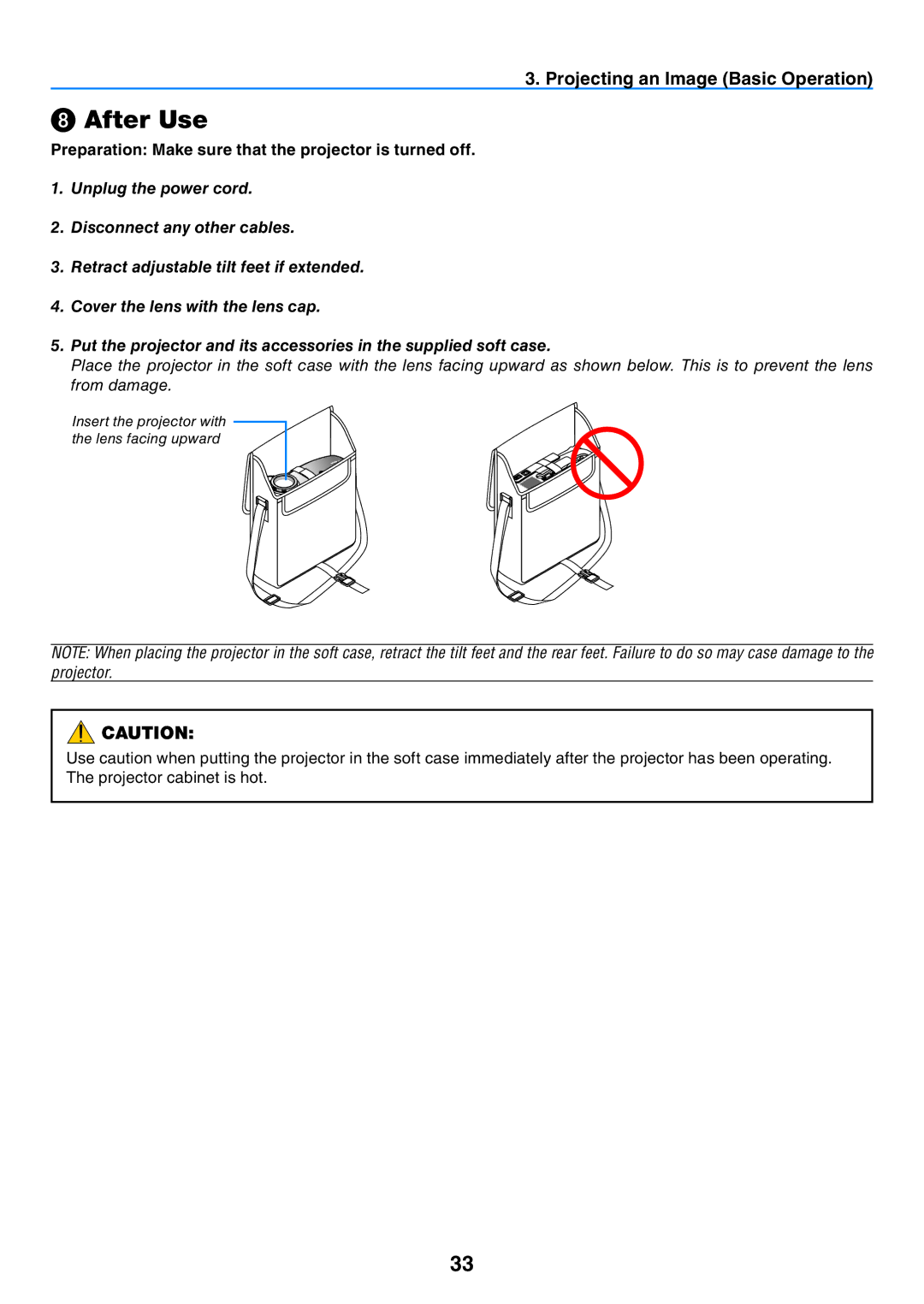 Canon 7365 user manual ❽ After Use, Preparation Make sure that the projector is turned off 