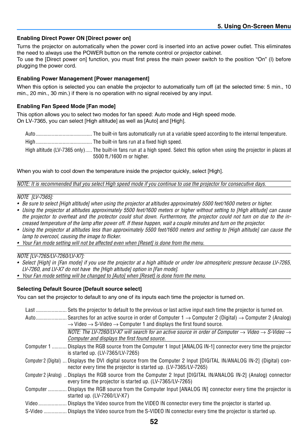 Canon 7365 user manual Enabling Direct Power on Direct power on, Enabling Power Management Power management 