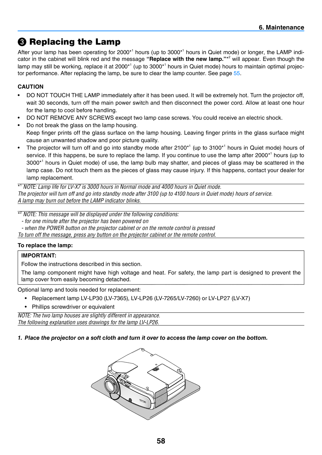 Canon 7365 user manual ❸ Replacing the Lamp, To replace the lamp 