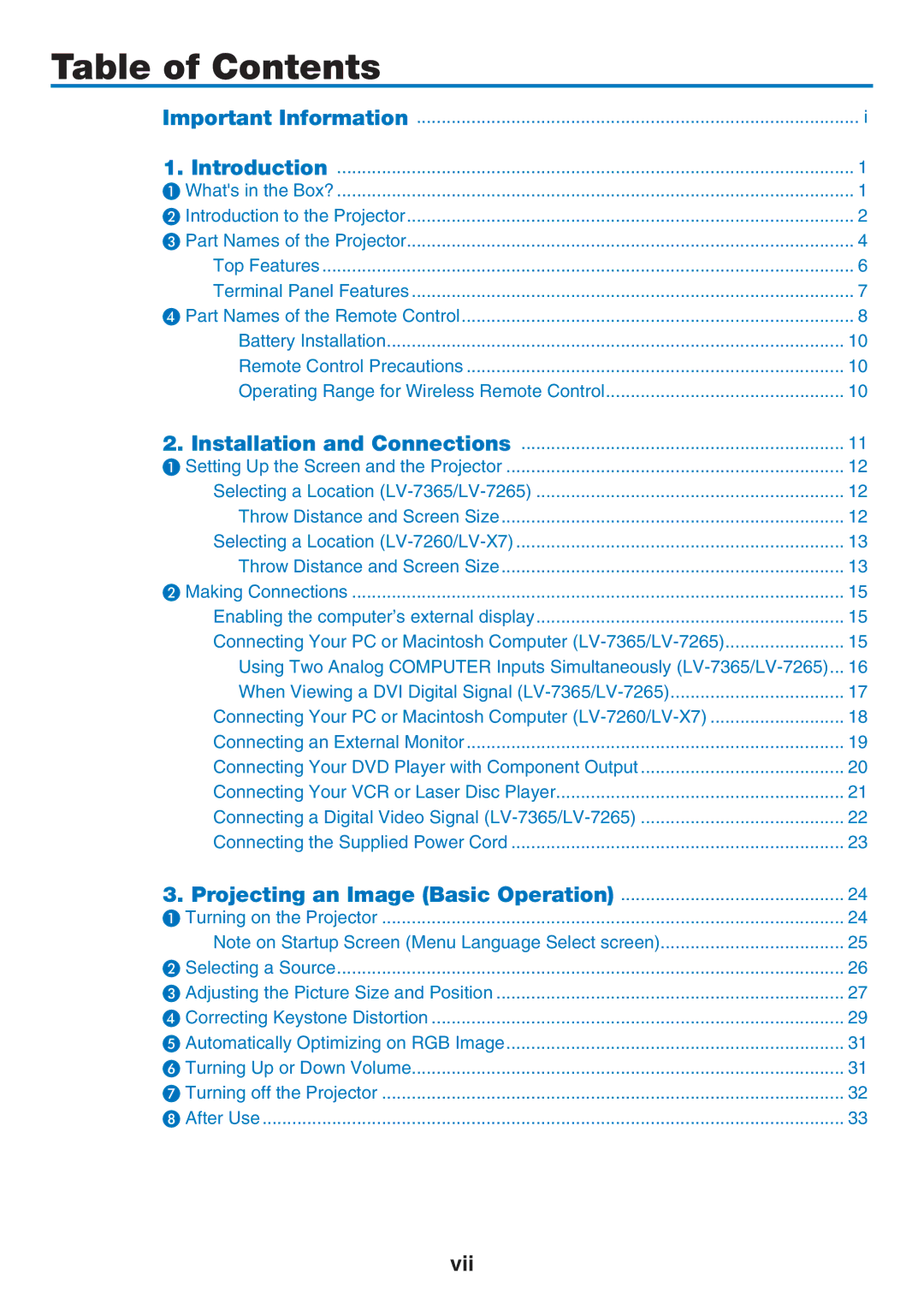 Canon 7365 user manual Table of Contents 