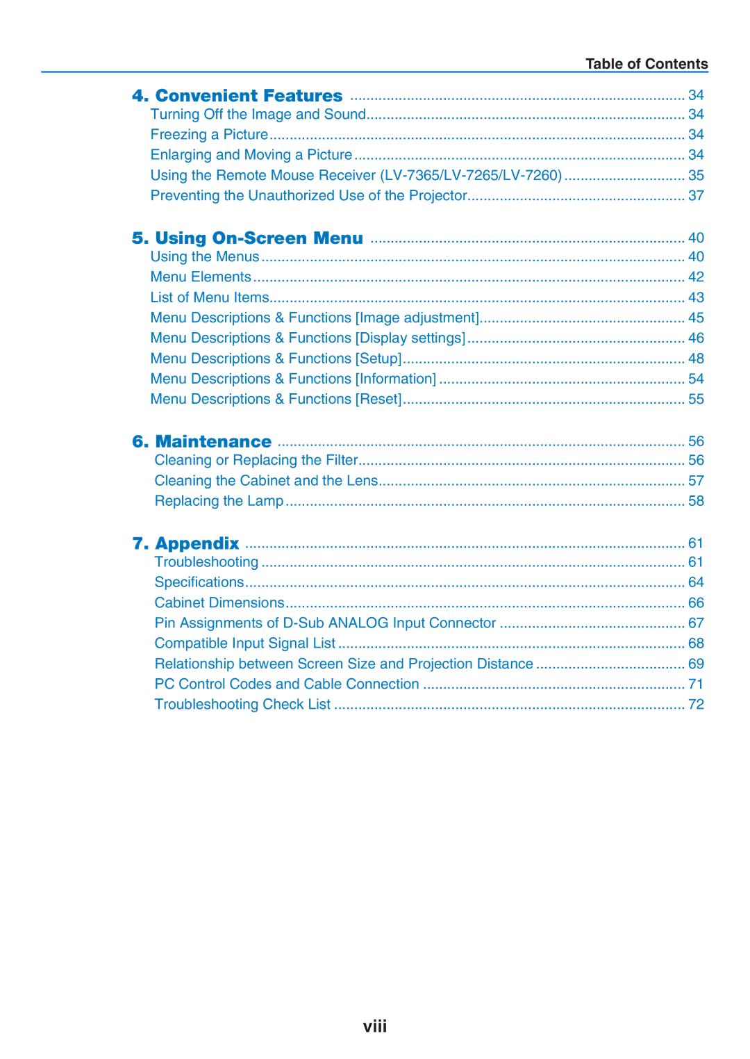 Canon 7365 user manual Viii 