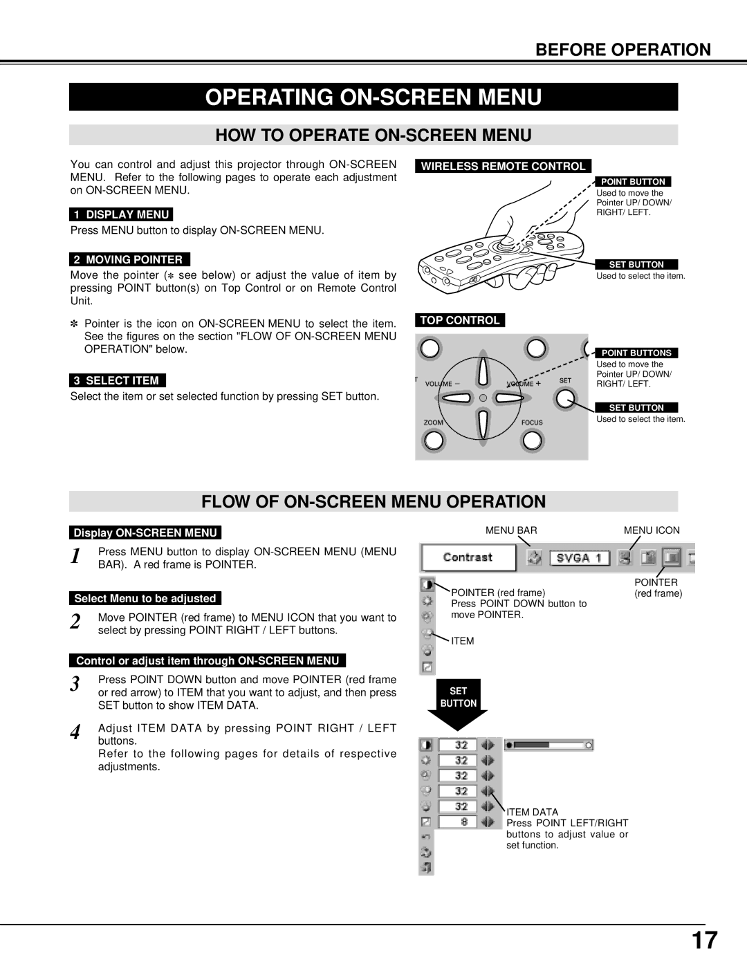 Canon 7545 owner manual Operating ON-SCREEN Menu, HOW to Operate ON-SCREEN Menu, Flow of ON-SCREEN Menu Operation 