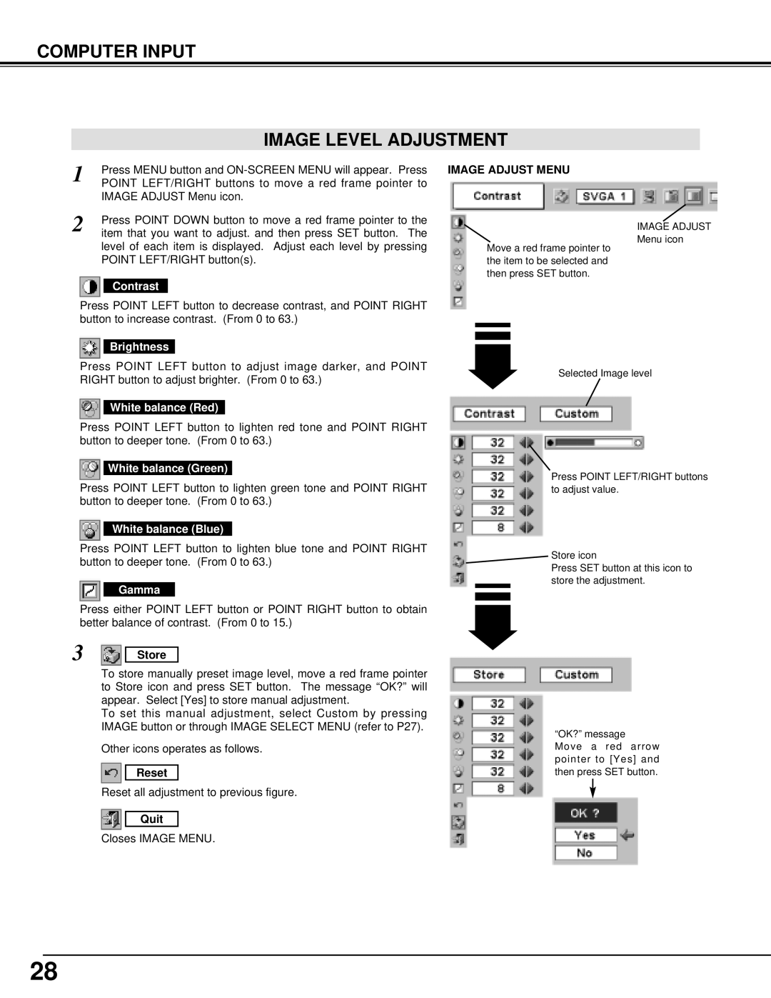 Canon 7545 owner manual Computer Input Image Level Adjustment, Image Adjust Menu 