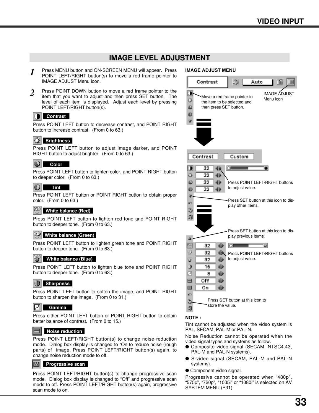 Canon 7545 owner manual Video Input Image Level Adjustment 