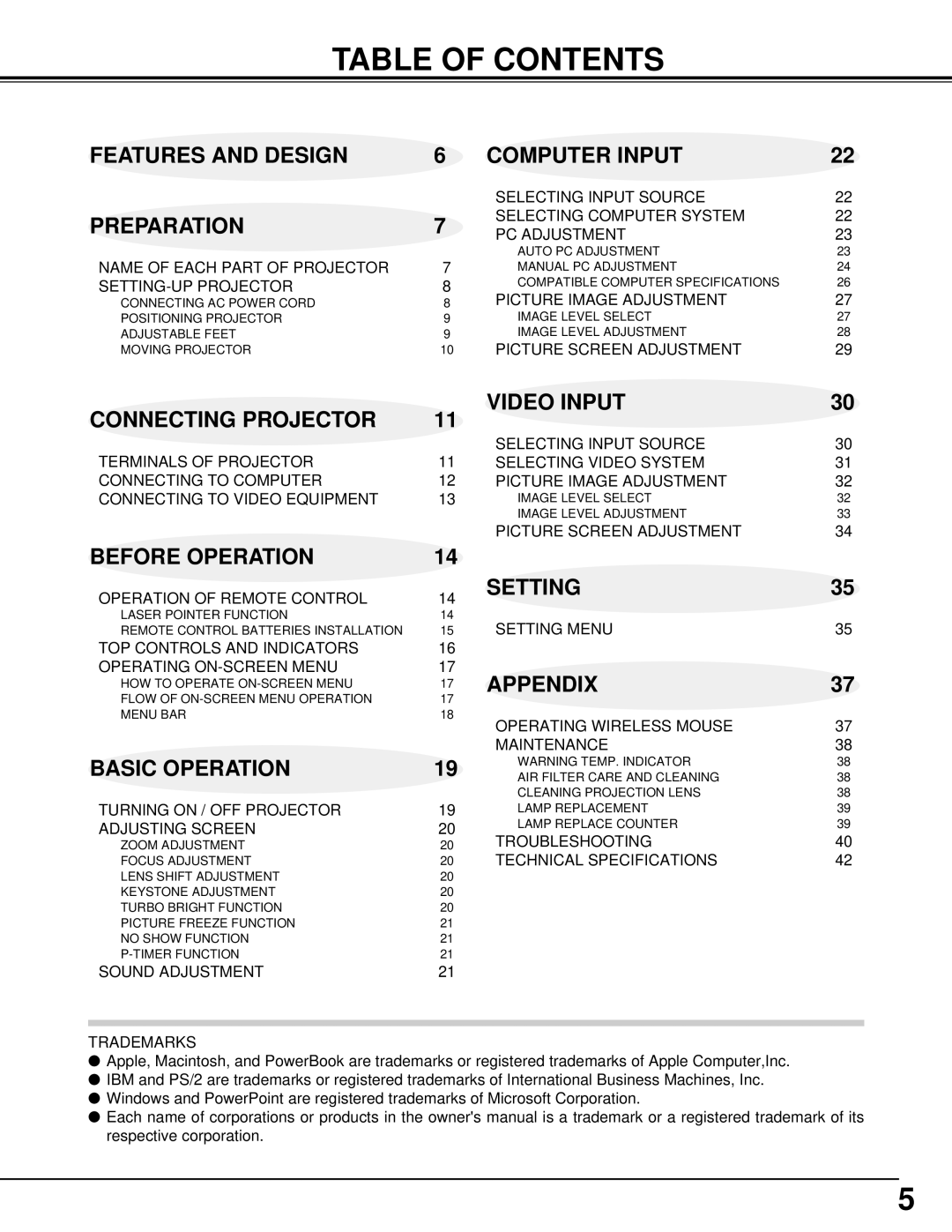 Canon 7545 owner manual Table of Contents 