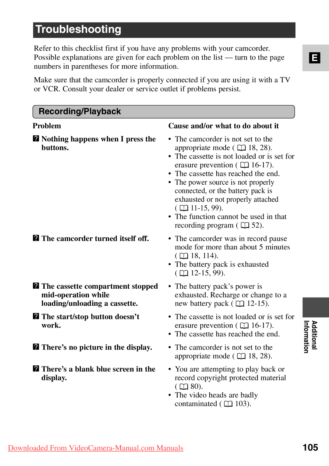 Canon 7561A001, MV500i instruction manual Troubleshooting, Recording/Playback 