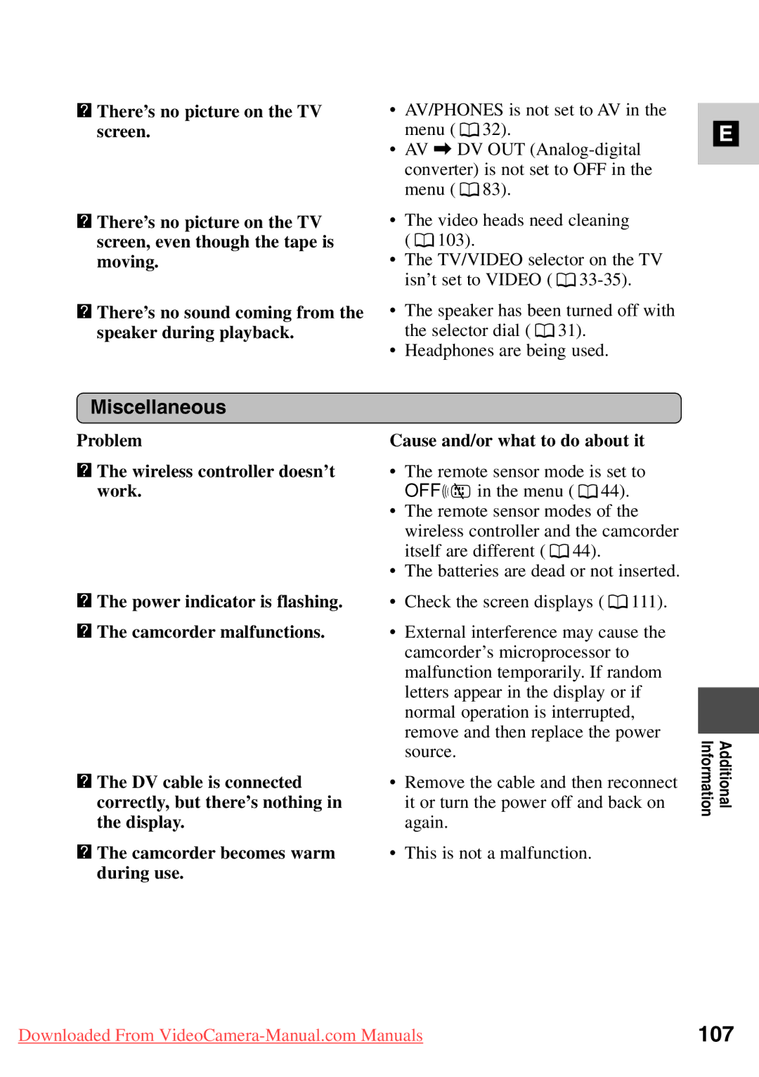 Canon 7561A001, MV500i instruction manual 107, Miscellaneous 